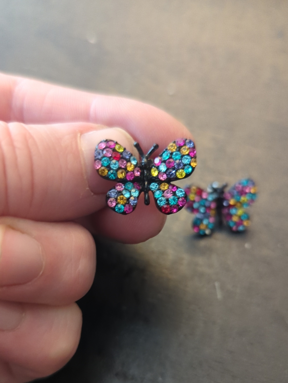 Joan Rivers Japaned Metal And Rainbow Crystal Studs